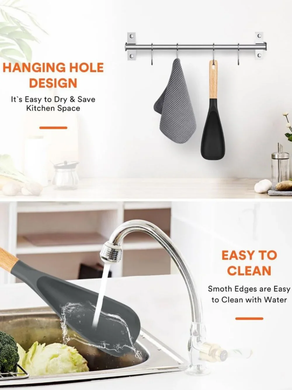 Nonstick Cooking Spoon - BPA-Free Silicone & Wood Handle, 11.4